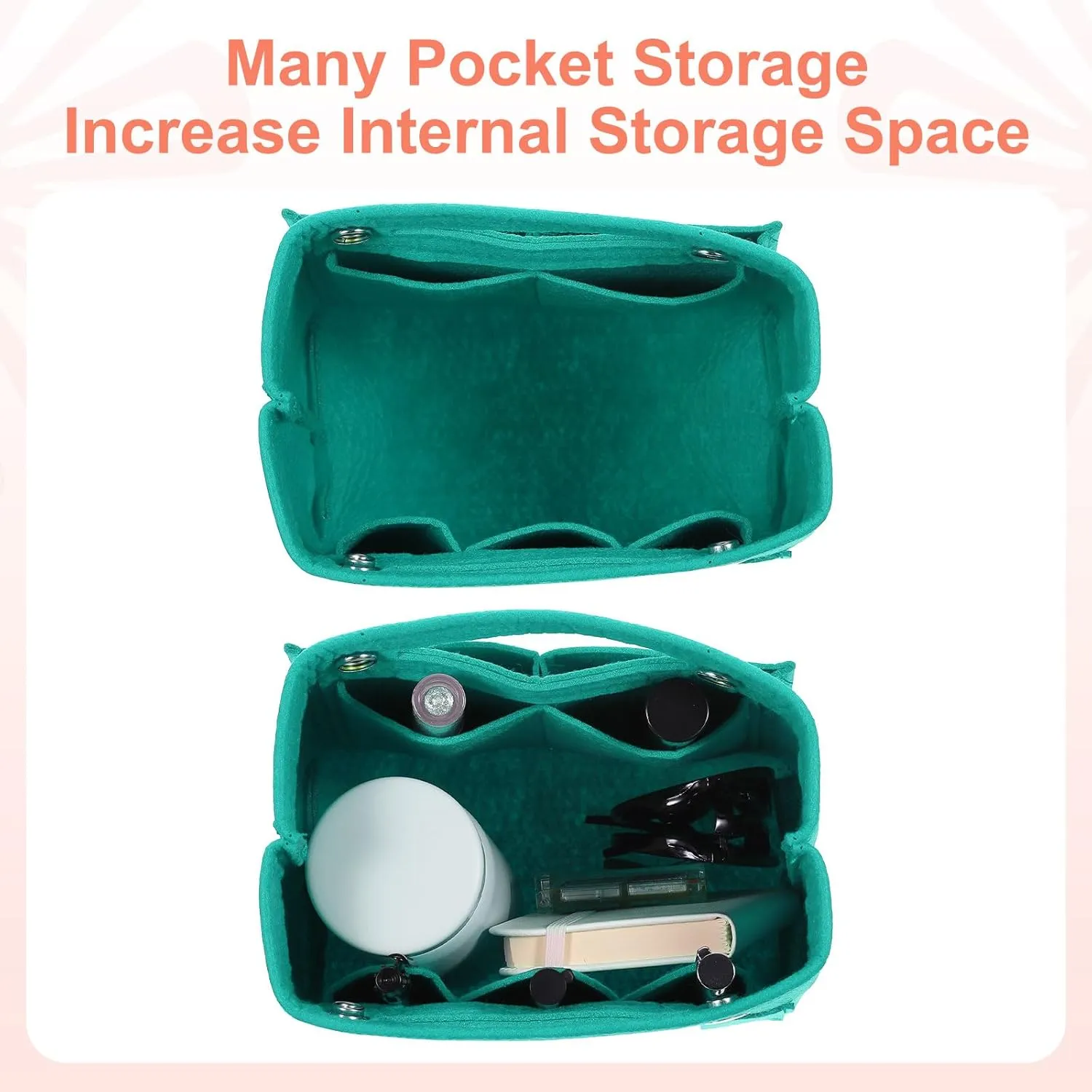 uxcell Purse Organizer Insert, Portable Felt Organizer Bags with Snap Multiple Compartments Purse Liner for Domed Satchel, Tote Bag, Handbag Shaper (7" x 4" x 6.3", Cyan)