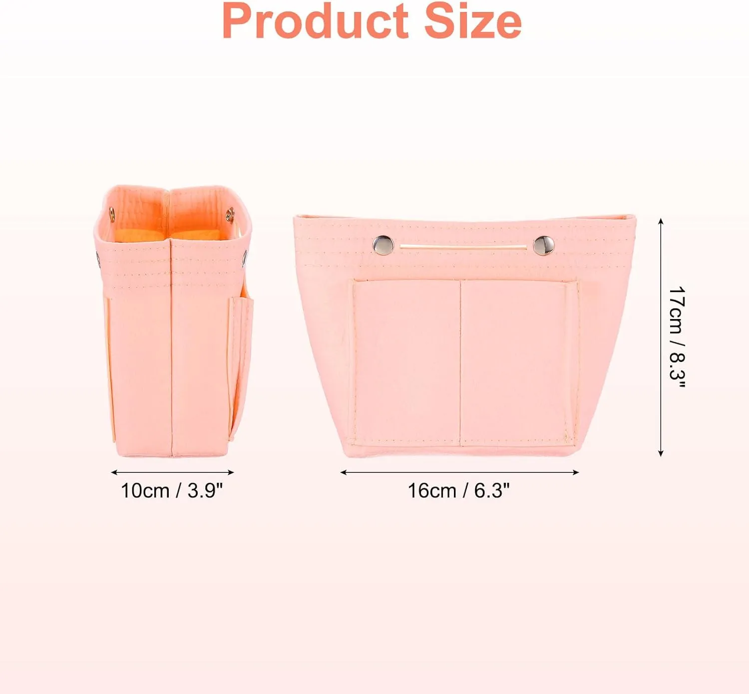 uxcell Purse Organizer Insert, Portable Felt Organizer Bags with Snap Multiple Compartments Purse Liner for Domed Satchel, Tote Bag, Handbag Shaper (7" x 4" x 6.3", Pink)