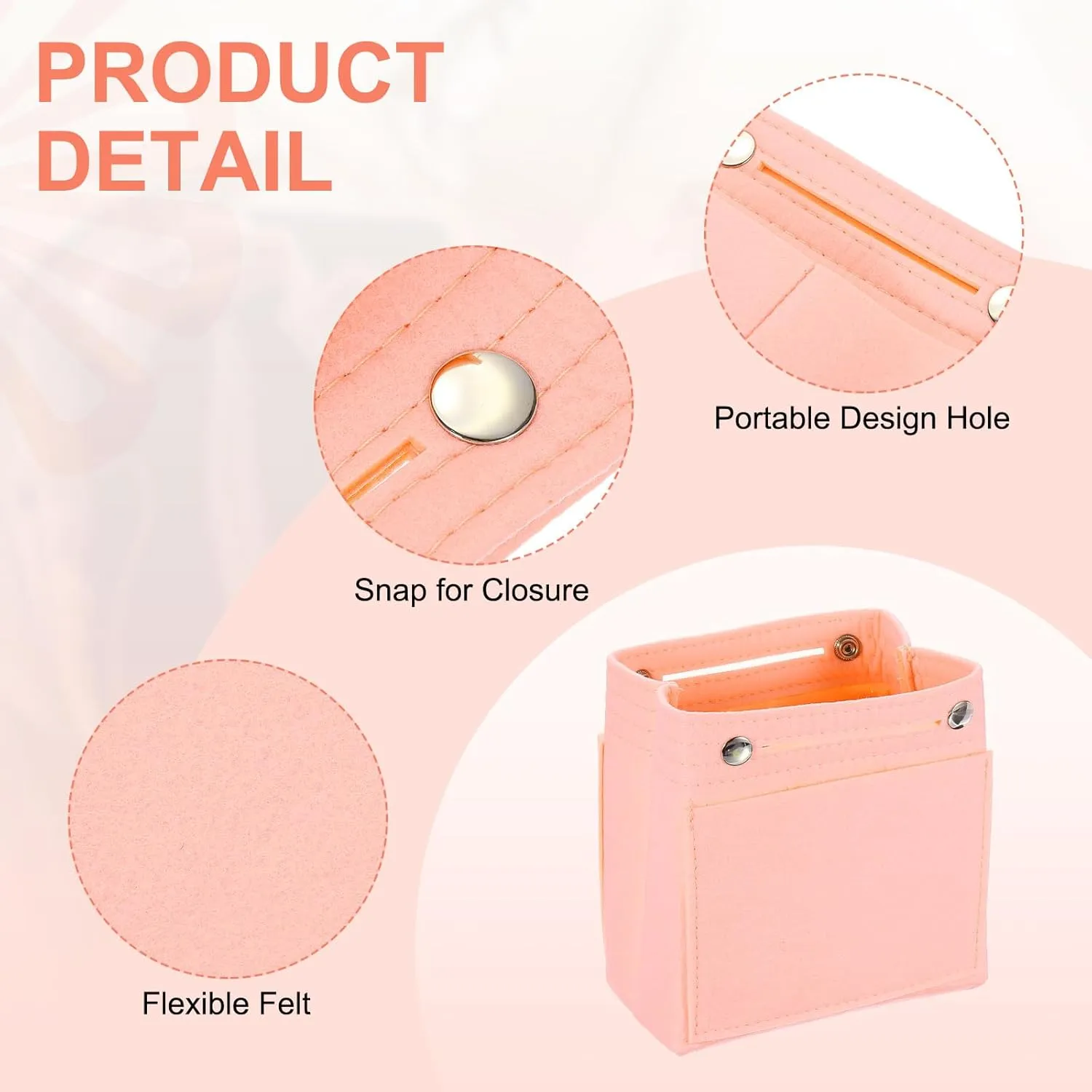 uxcell Purse Organizer Insert, Portable Felt Organizer Bags with Snap Multiple Compartments Purse Liner for Domed Satchel, Tote Bag, Handbag Shaper (7" x 4" x 6.3", Pink)
