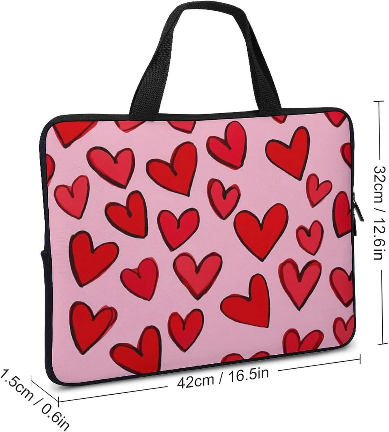 Valentine's Day Love Hearts Pattern Laptop Sleeve Bag Computer Carrying Case Laptops Protective Cover for Travel Business