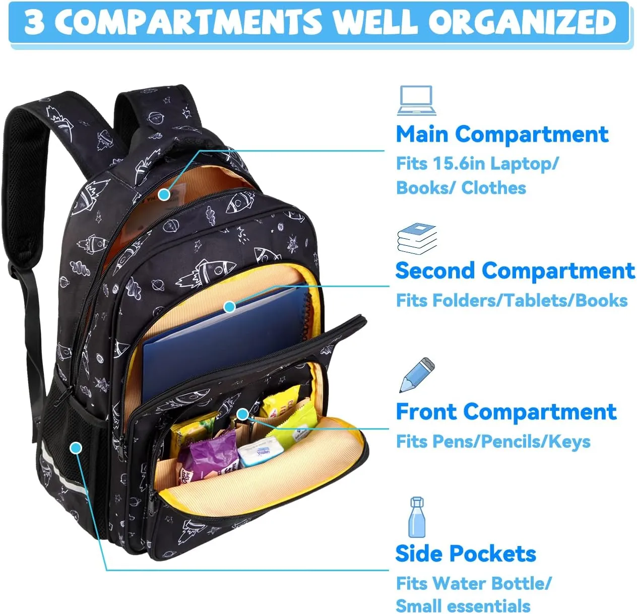 VASCHY Kids Backpack for Elementary School, Boys Large Bookbags School Bags for Primary School Students Travel Space