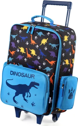 VASCHY Kids Luggage for Boys, Cute Rolling Travel Carry on Suitcase for Toddlers/Children with Wheels 18inch Dinosaur