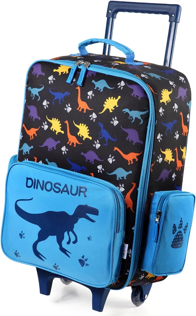 VASCHY Kids Luggage for Boys, Cute Rolling Travel Carry on Suitcase for Toddlers/Children with Wheels 18inch Dinosaur
