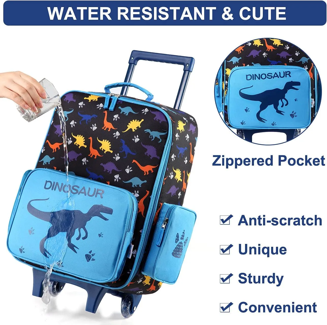 VASCHY Kids Luggage for Boys, Cute Rolling Travel Carry on Suitcase for Toddlers/Children with Wheels 18inch Dinosaur