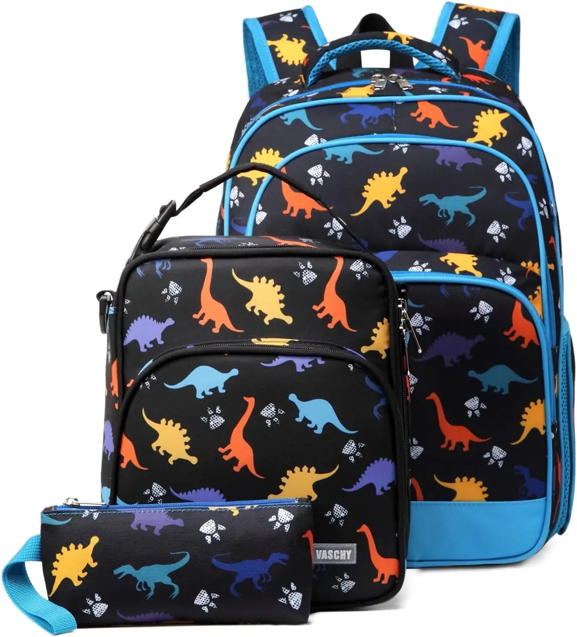VASCHY Kids School Backpack Lunch Box Bag Pencil Case Combo, Children BookBag Schoolbag Insulate Lunch Bag Pen Pouch Set for Preschool/Kindergarten/Elementry School Boys Girls