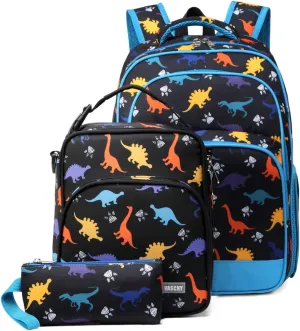 VASCHY Kids School Backpack Lunch Box Bag Pencil Case Combo, Children BookBag Schoolbag Insulate Lunch Bag Pen Pouch Set for Preschool/Kindergarten/Elementry School Boys Girls