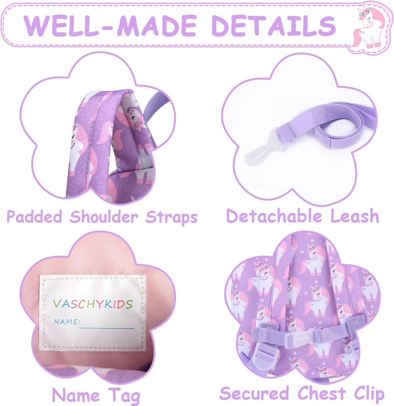 VASCHY Mini Toddler Backpack with Leash, Ultra Lightweight Tiny Little Daycare Backpack