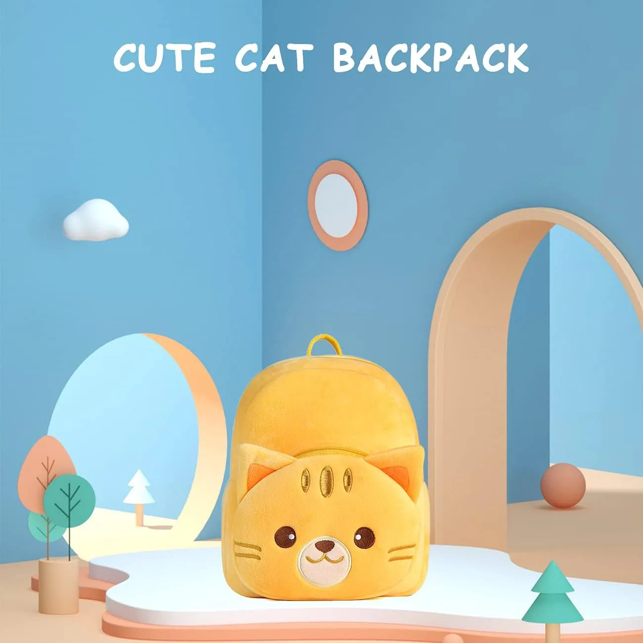 VASCHY Toddler Backpack, Baby Boys and Girls Cute Plush Animal Small Daycare Backpack for Baby Little Kids Yellow Cat