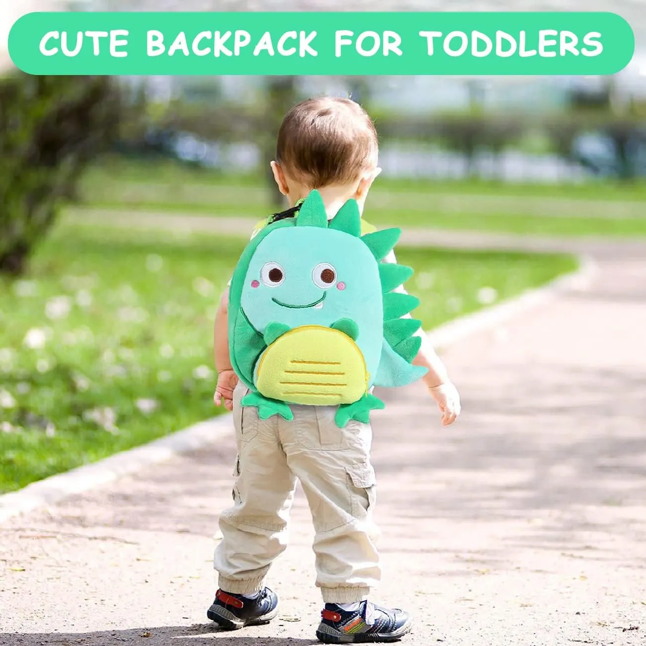 VASCHY Toddler Backpack, Baby Boys and Girls Cute Plush Animal Small Daycare Backpack for Little Kid Smiling Dinosaur