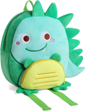 VASCHY Toddler Backpack, Baby Boys and Girls Cute Plush Animal Small Daycare Backpack for Little Kid Smiling Dinosaur