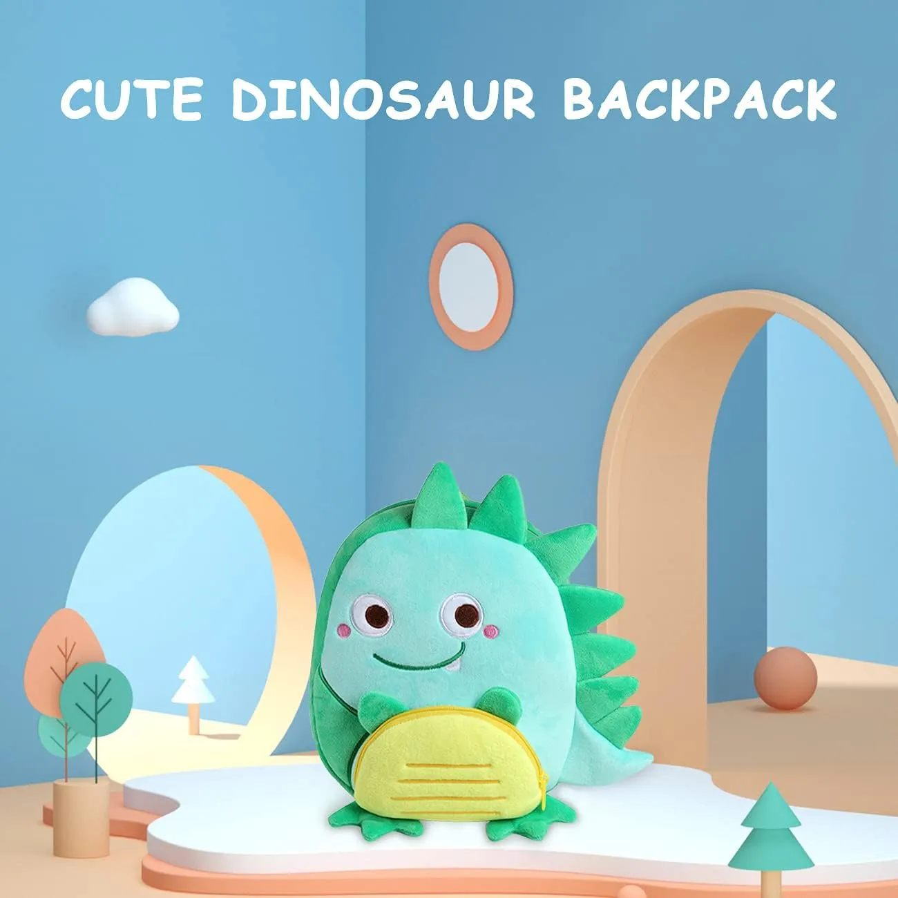 VASCHY Toddler Backpack, Baby Boys and Girls Cute Plush Animal Small Daycare Backpack for Little Kid Smiling Dinosaur