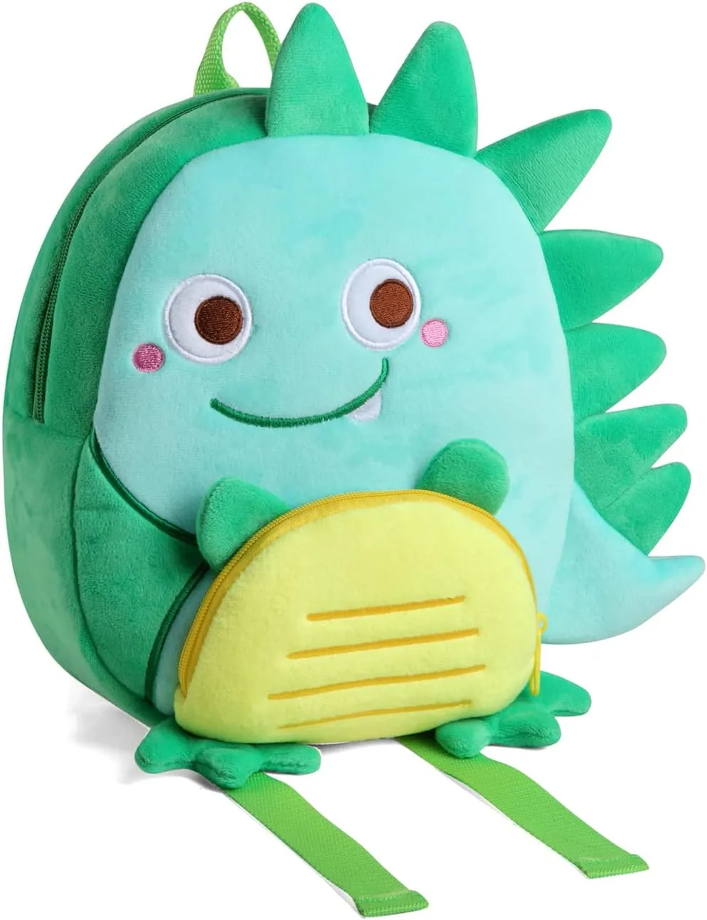 VASCHY Toddler Backpack, Baby Boys and Girls Cute Plush Animal Small Daycare Backpack for Little Kid Smiling Dinosaur