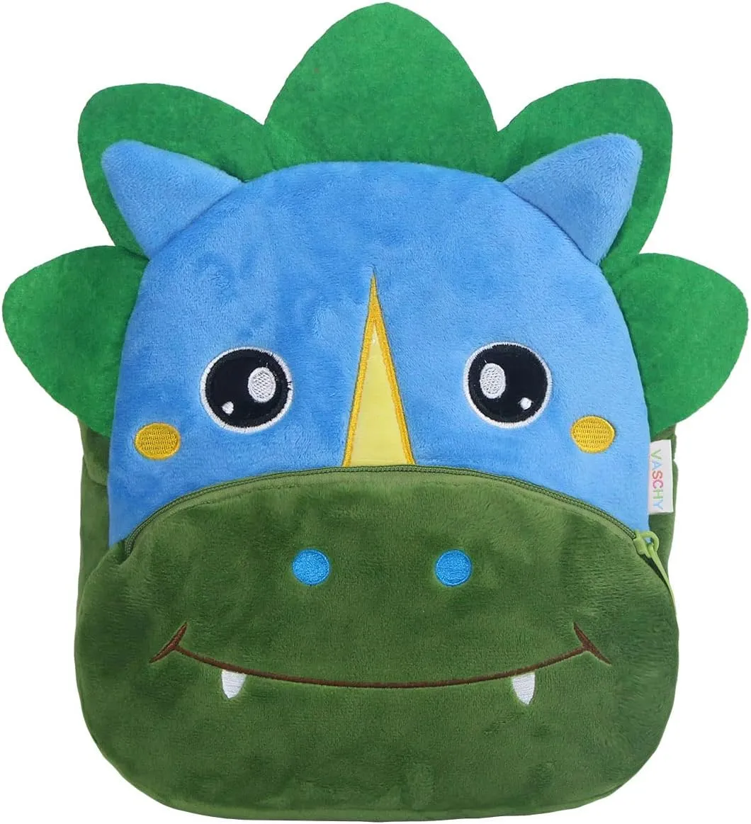 VASCHY Toddler Backpack, Boys and Girls Cute Plush Animal Small Daycare Backpack for Little Kids Dinosaur