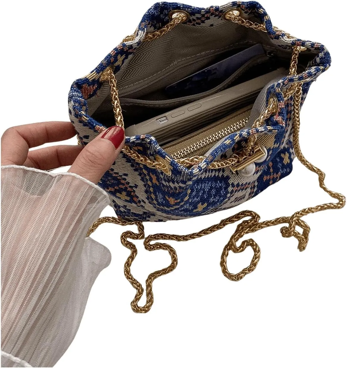 Verdusa Mini Plaid Print Drawstring Tote Bags Casual Handbags Retro Handbag