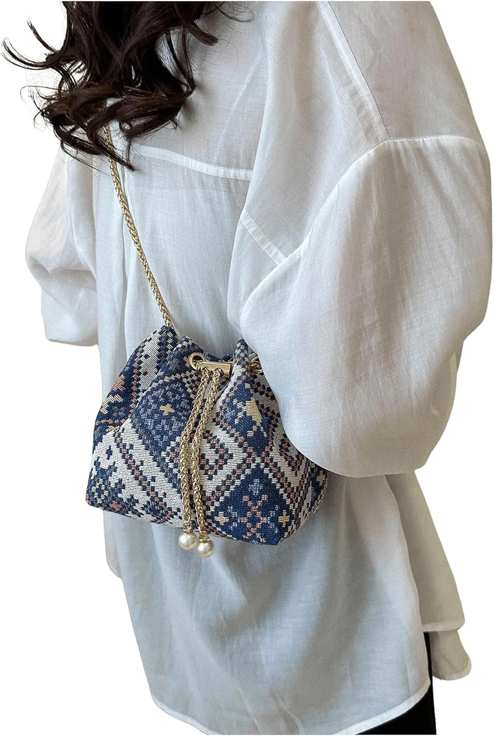 Verdusa Mini Plaid Print Drawstring Tote Bags Casual Handbags Retro Handbag