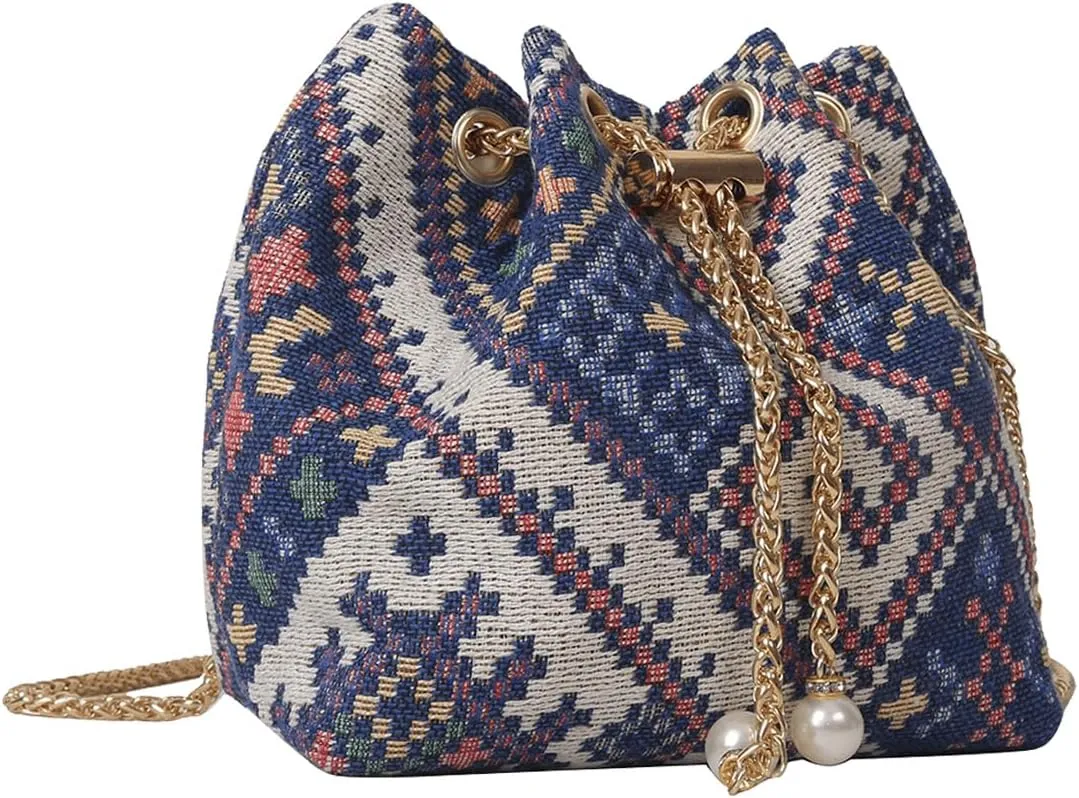 Verdusa Mini Plaid Print Drawstring Tote Bags Casual Handbags Retro Handbag