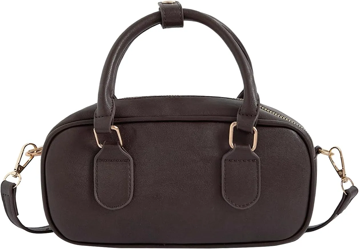 Verdusa Women's Bucket Leather Crossbody Satchel Bags Retro Top Handle Clutch Bowling Bag