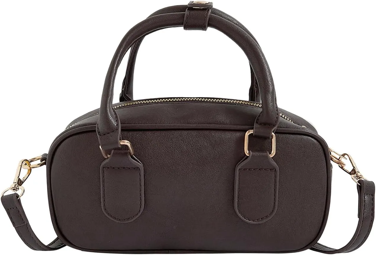 Verdusa Women's Bucket Leather Crossbody Satchel Bags Retro Top Handle Clutch Bowling Bag