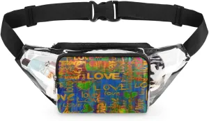 Vintage Graffiti Pattern Clear Fanny Pack Stadium Approved Adjustable Clear Belt Bag Cute Waist Bags for Women Men Travel Sports Events Hiking Concerts