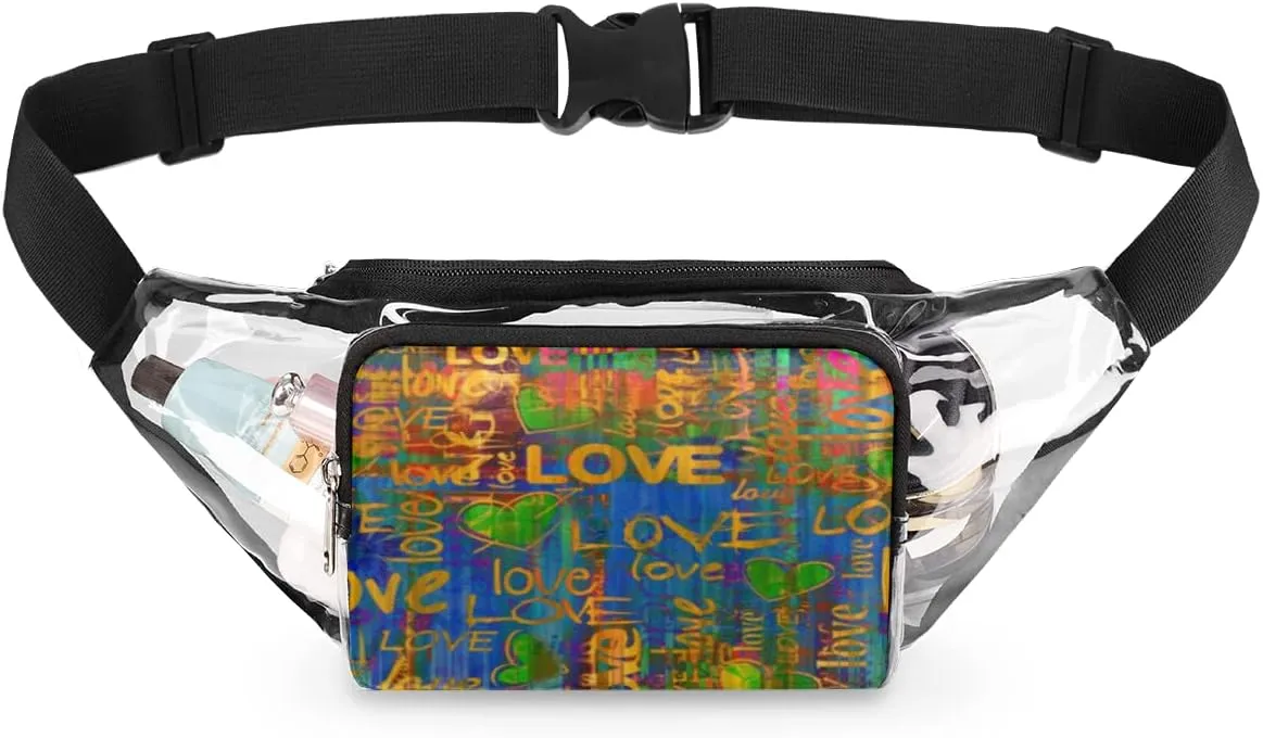 Vintage Graffiti Pattern Clear Fanny Pack Stadium Approved Adjustable Clear Belt Bag Cute Waist Bags for Women Men Travel Sports Events Hiking Concerts