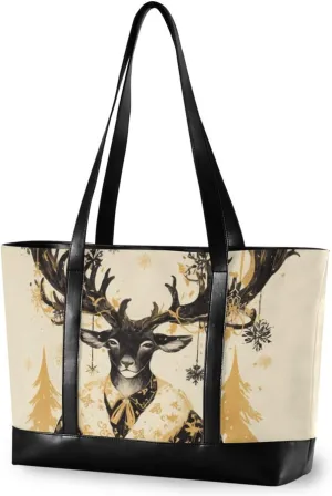 Vintage Grey Reindeer professional computer bags with zipper womens work tote bag for mom with Pool Gym Grocery Travel bolsos secret para mujeres