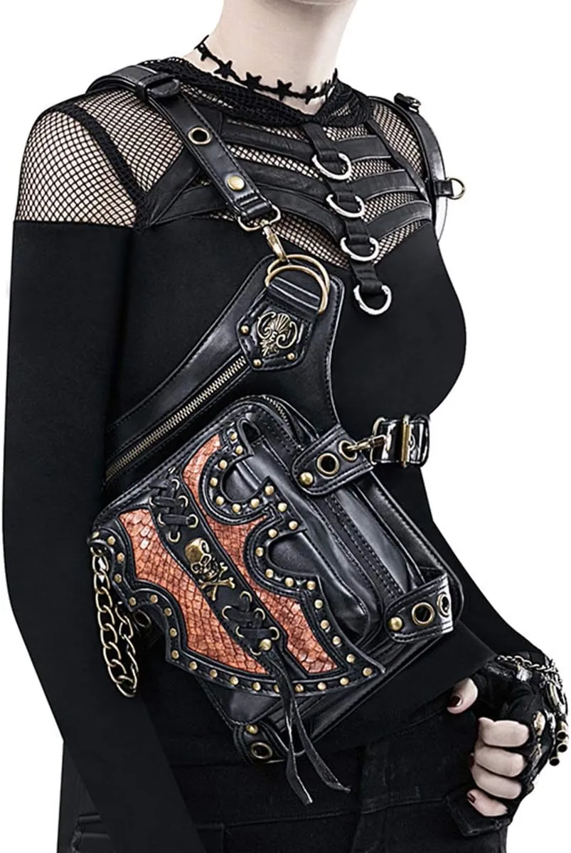 Vintage Leather Waist Bags Gothic Holster Leg Bags for Women Men Cross Body Shoulder Bag