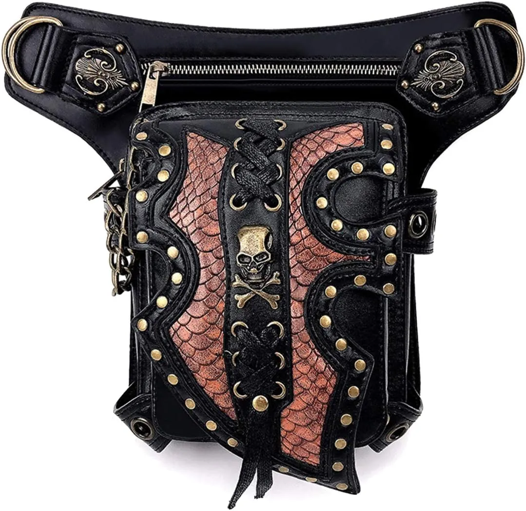 Vintage Leather Waist Bags Gothic Holster Leg Bags for Women Men Cross Body Shoulder Bag