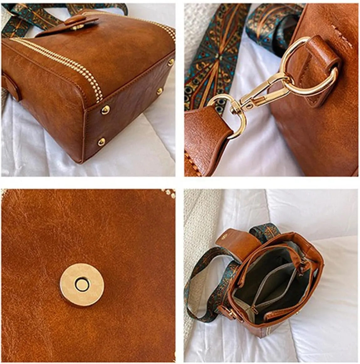 Vintage Retro Small Water Bucket Bag, Vintage Fashion Bag With Adjustable Wider Shoulder Strap, Vintage Fashion Crossbody Bag