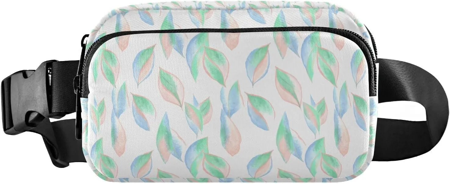 Watercolor Foliage Leaves White Fanny Packs for Women Girls Crossbody Bags Everywhere Belt Bag with Adjustable Strap Fashion Waist Pack for Running Daily Travel