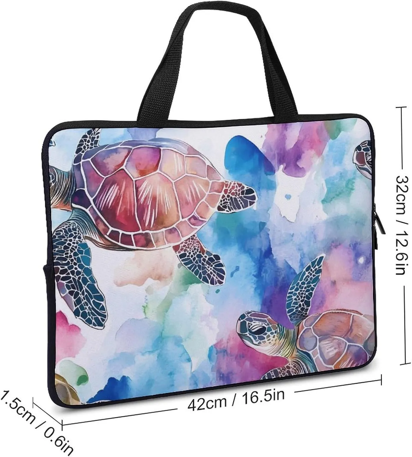 Watercolor Sea Turtles Colorful Laptop Sleeve Bag Computer Carrying Case Laptops Protective Cover for Travel Business