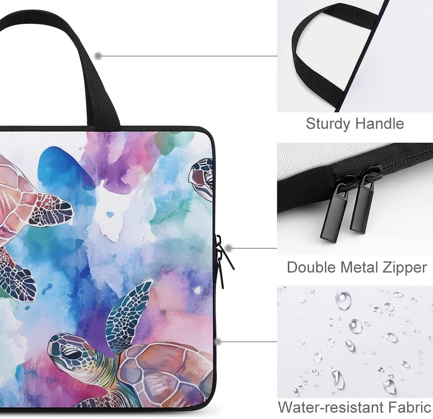 Watercolor Sea Turtles Colorful Laptop Sleeve Bag Computer Carrying Case Laptops Protective Cover for Travel Business