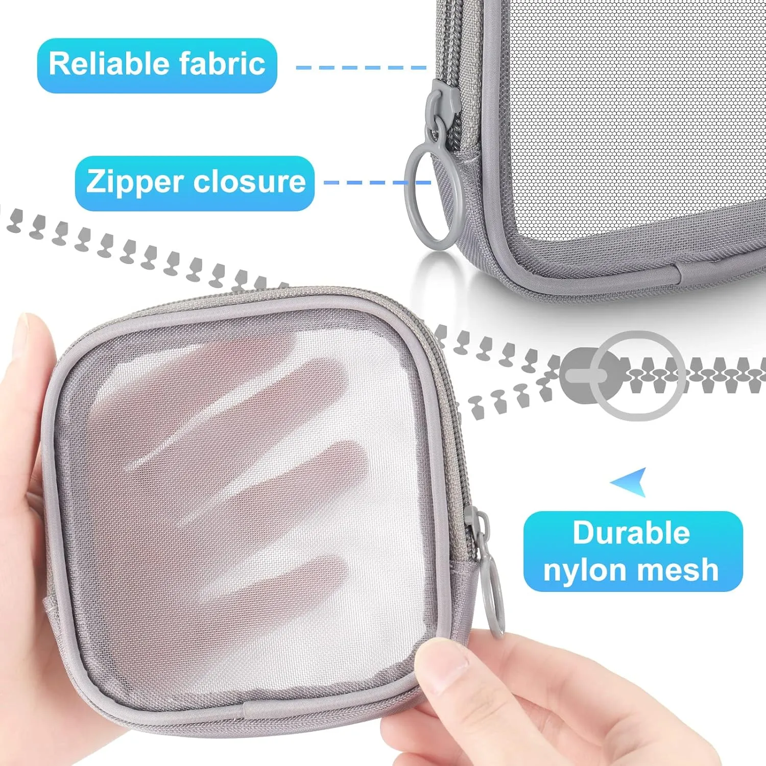 Weewooday 4 Pcs Mesh Makeup Bag Mesh Cosmetic Bag Travel Toiletry Pouch with Zipper Mini Makeup Cosmetic Purse for Daily Accessory(Small,Gray)