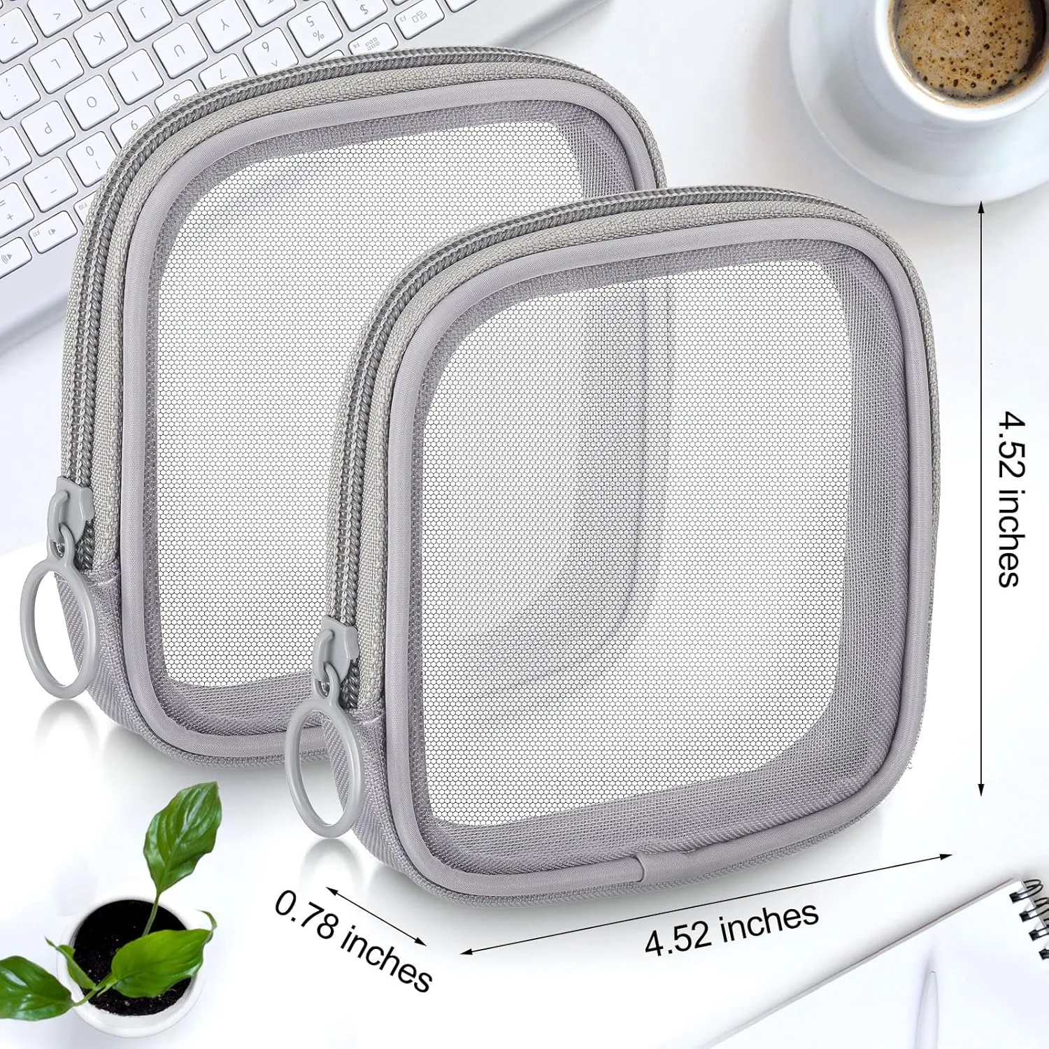 Weewooday 4 Pcs Mesh Makeup Bag Mesh Cosmetic Bag Travel Toiletry Pouch with Zipper Mini Makeup Cosmetic Purse for Daily Accessory(Small,Gray)