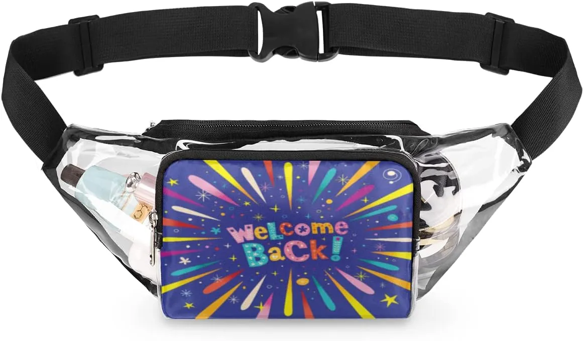 Welcome Back Clear Fanny Pack Stadium Approved Adjustable Clear Belt Bag Cute Waist Bags for Women Men Travel Sports Events Hiking Concerts