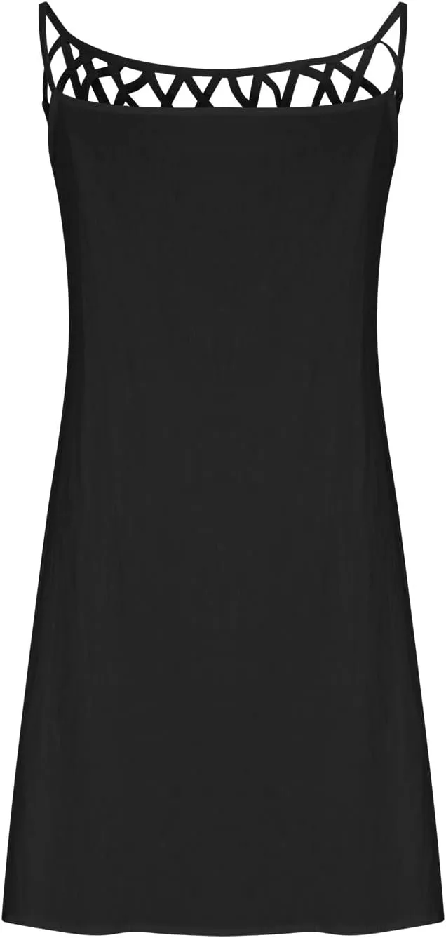 Women 2024 Summer Cotton Linen Dresses Hollow Out Crewneck Sleeveless Tank Dresses Casual Beach Sundress Outfits