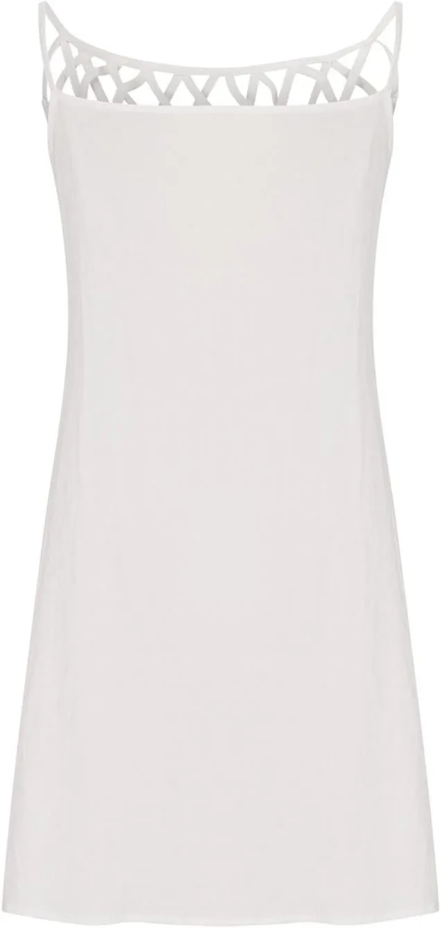 Women 2024 Summer Cotton Linen Dresses Hollow Out Crewneck Sleeveless Tank Dresses Casual Beach Sundress Outfits