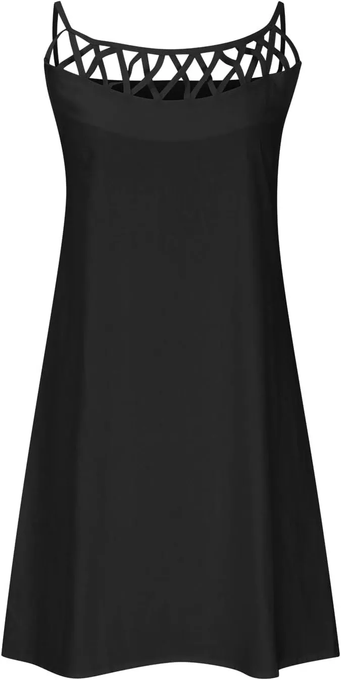 Women 2024 Summer Cotton Linen Dresses Hollow Out Crewneck Sleeveless Tank Dresses Casual Beach Sundress Outfits
