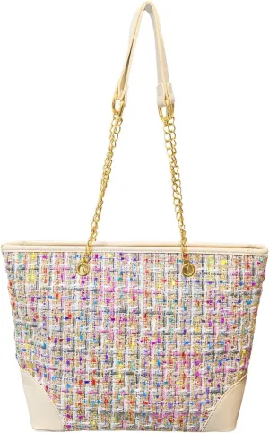 Women Tweed Single shoulder Bag Handbag and Purse Fashion Ladies Chain Quilted Crossbody Bag Evening Bag Clutch 