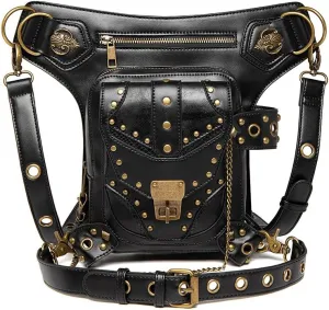 Women Vintage Gothic Single Shoulder Crossbody Bags PU Leather Shoulder Bag Sport Chain Bags for Lady Men, One Color, One Size
