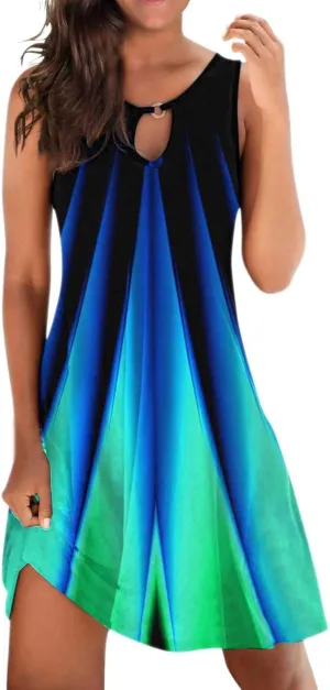 Women's 2024 Summer Dresses Sleeveless Floral Hollow Out V Neck Sundress Casual Slim Fit Beach Mini Tank Dress