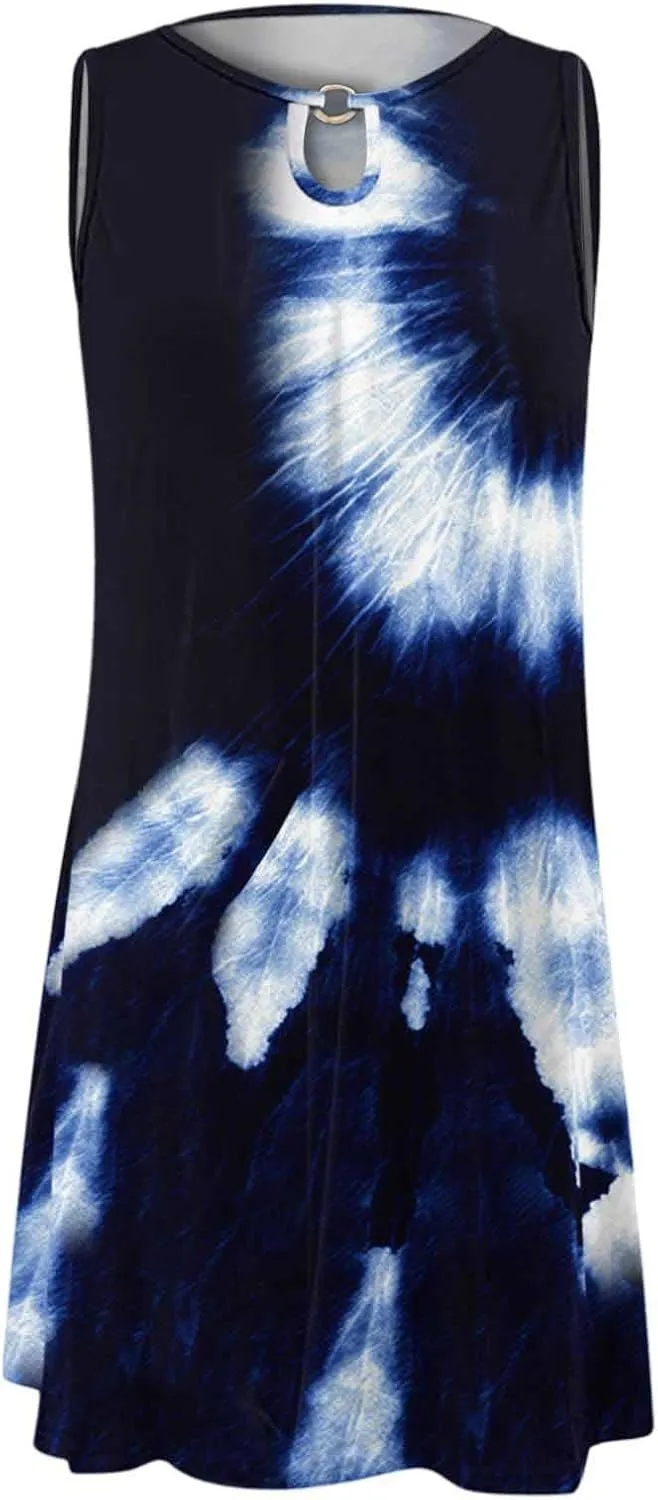 Women's 2024 Summer Dresses Sleeveless Floral Hollow Out V Neck Sundress Casual Slim Fit Beach Mini Tank Dress