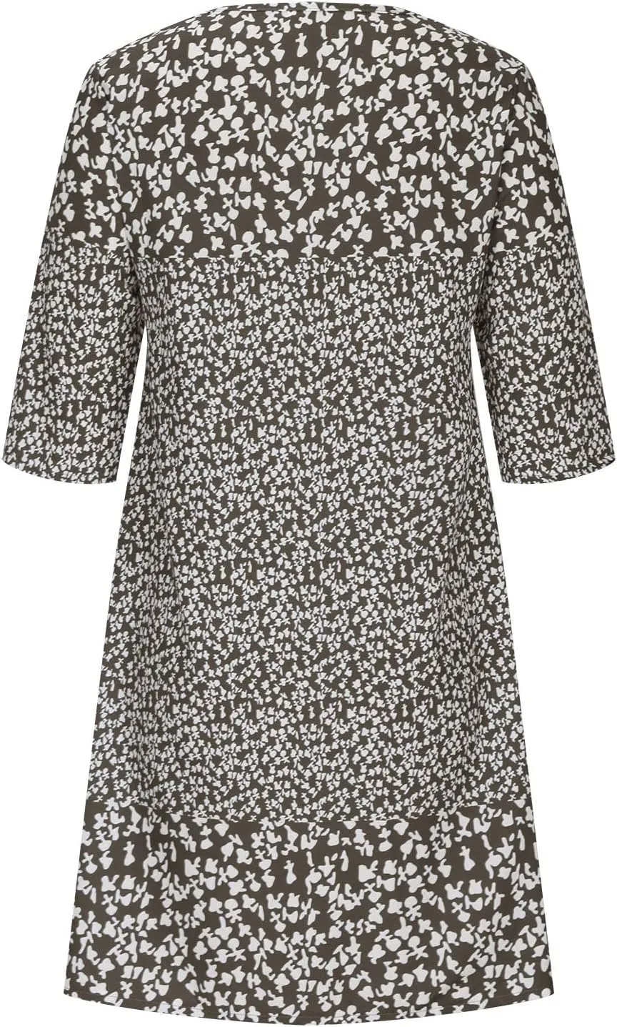 Womens Casual Dress Fashion Summer 3/4 Sleeve T-Shirt Dresses Plus Size V-Neck Loose Flowy Floral Beach Sundress