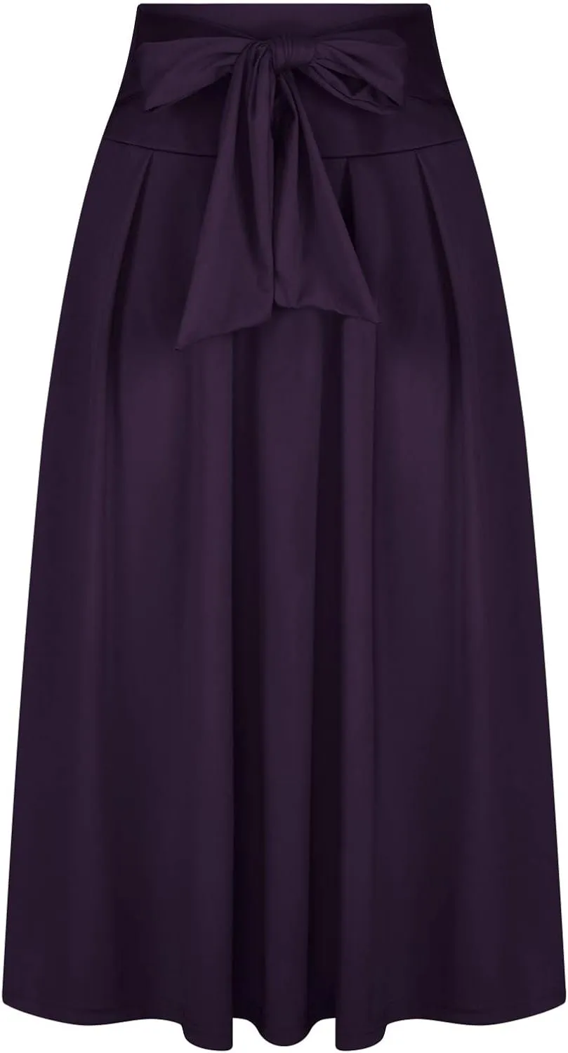 Womens Maxi Skirt Casual High Waist Bowknot Tied Front Pleated Flowy A-Line Long Swing Skirts for Party Prom