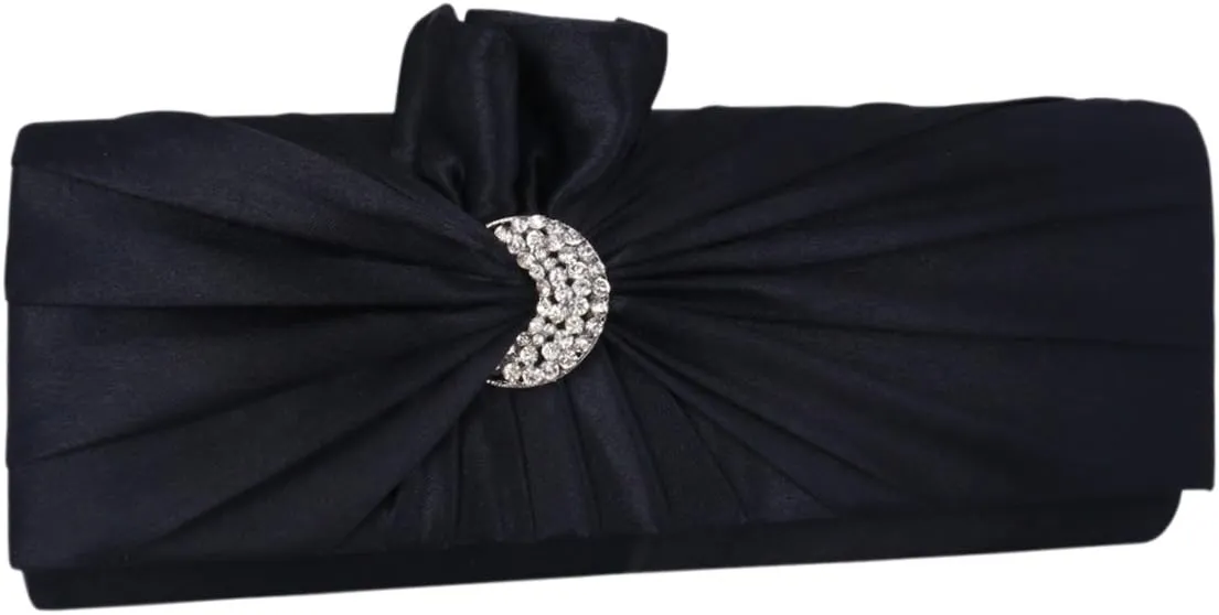 Womens Pleated Flower Clutch Bag Satin Retro Evening Bags