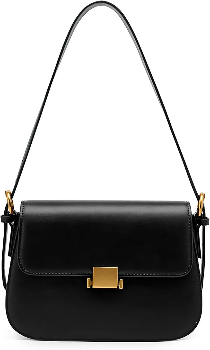 Womens Shoulder Bags Black Leather Small Handbag Crossbody Bags Retro Underarm Bag Fashion Clutch Purses