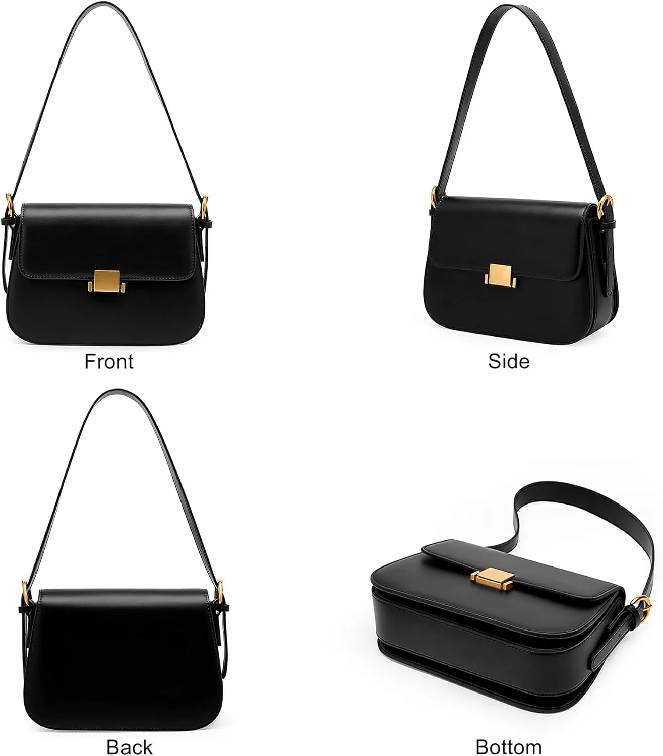 Womens Shoulder Bags Black Leather Small Handbag Crossbody Bags Retro Underarm Bag Fashion Clutch Purses