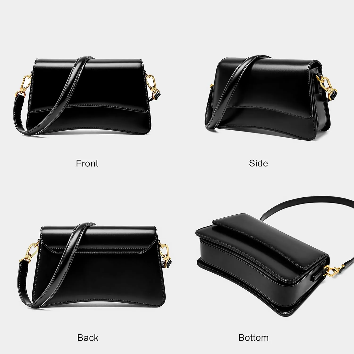 Womens Shoulder Bags Black Leather Small Handbag Crossbody Bags Retro Underarm Bag Fashion Clutch Purses