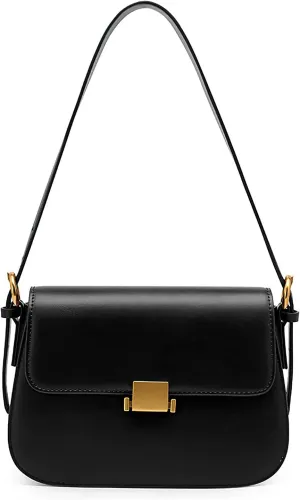Womens Shoulder Bags Black Leather Small Handbag Crossbody Bags Retro Underarm Bag Fashion Clutch Purses