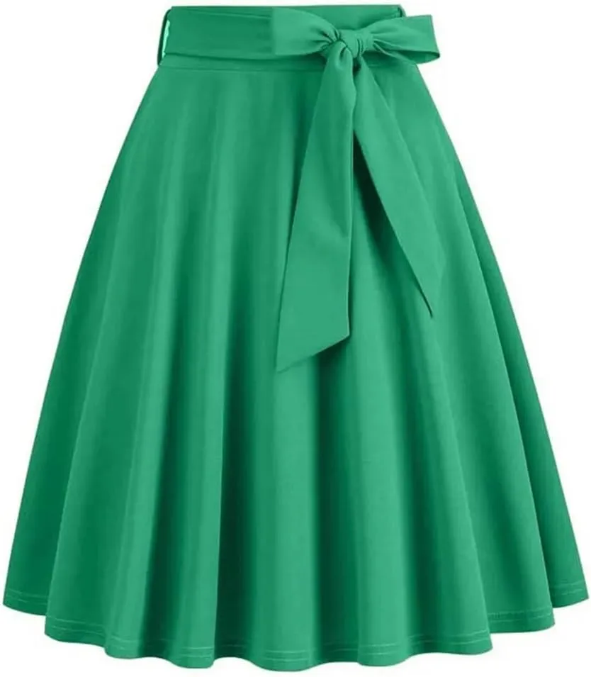 Women's Solid Color Retro Long Skirt High Waist A Line 50S Swing Skirt