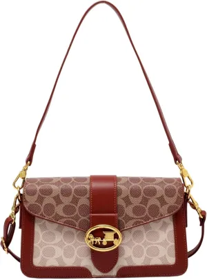 Women's Vintage Print Shoulder Bags Rectangle Satchel Bag Contrast Color Magnetic Button Purses